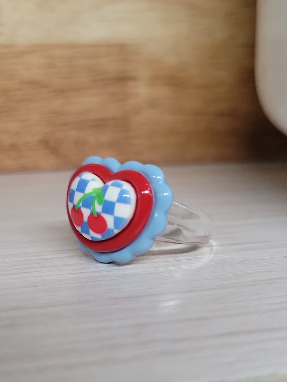 Cherry Heart Ring - Blue & Red